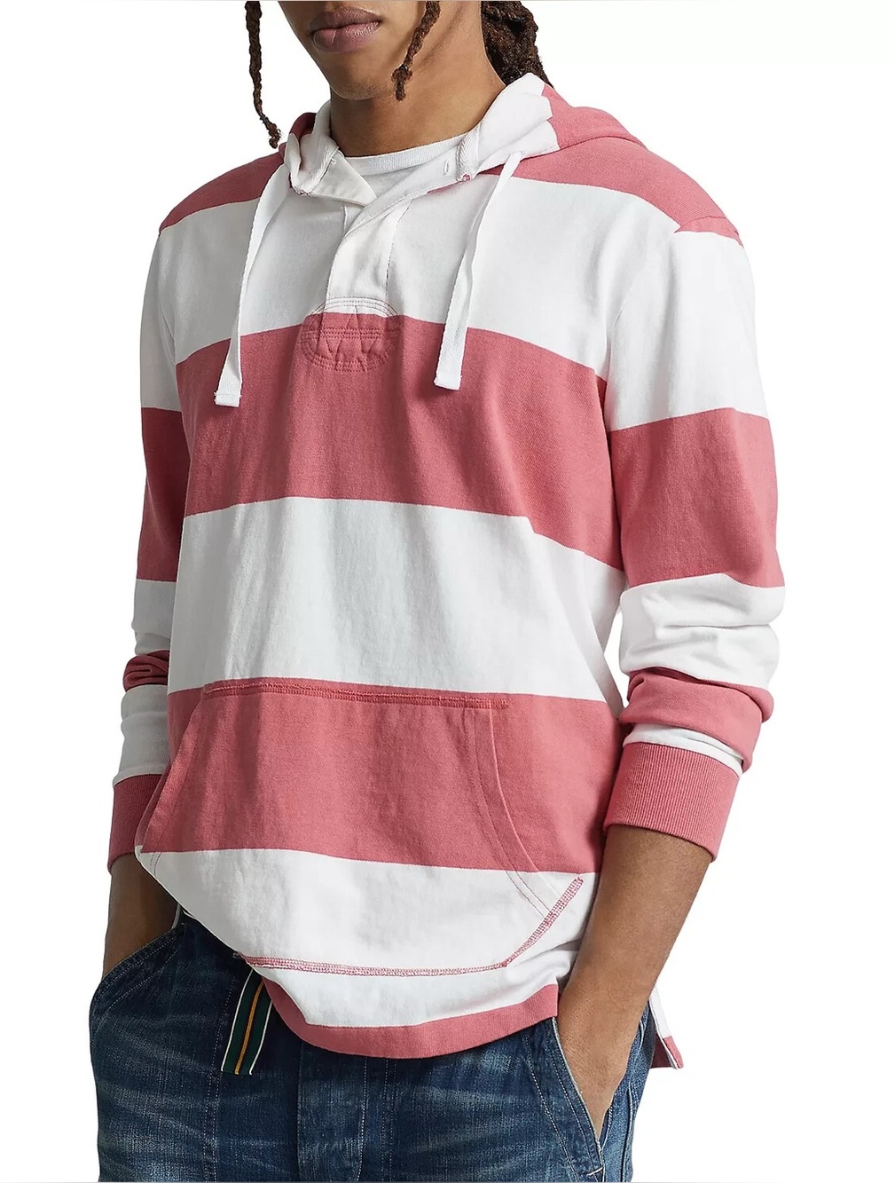 POLO RALPH LAUREN Striped Jersey Hooded Rugby Long Sleeve